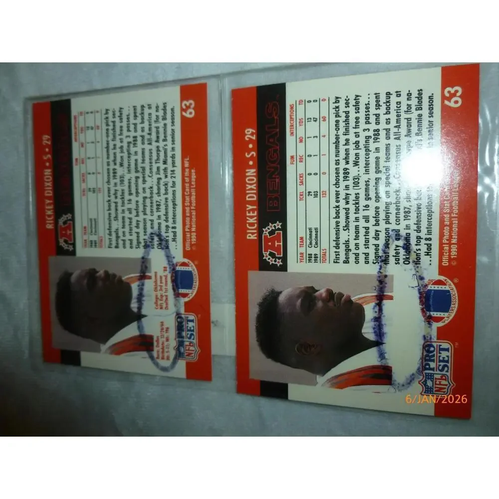 1990 ProSet Error &‎ Corrected Football Card #63 Rickey Dixon Cincinnati Bengals